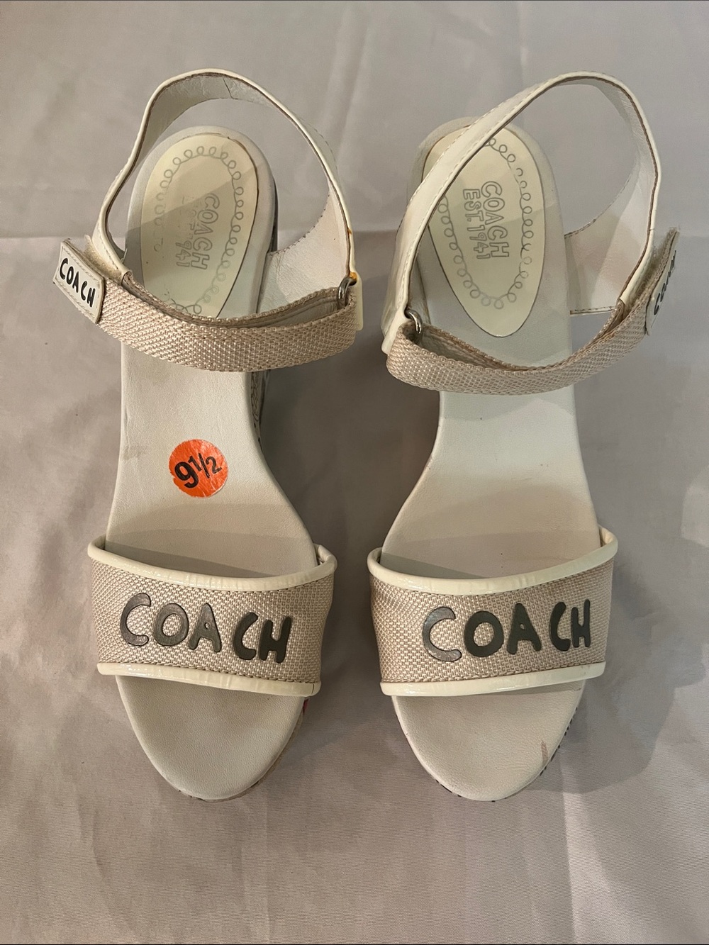 COACH POPPY Beige Canvas Logo Ankle-Strap Sandals